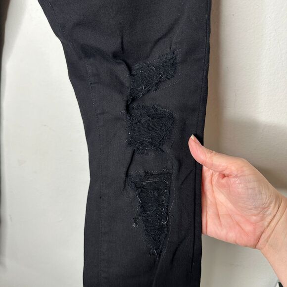 Frame Jet Black Denim Le Skinny de Jeanne Distressed Jean Mid-Rise Raw Hem 27 - Picture 4 of 15